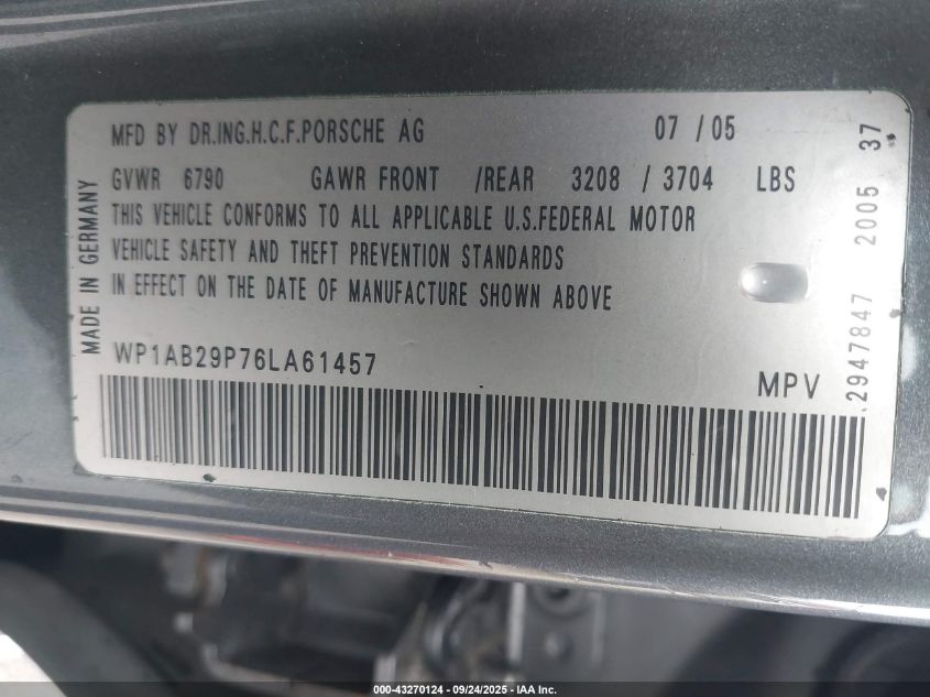 2006 Porsche Cayenne S/S Titanium Edition VIN: WP1AB29P76LA61457 Lot: 43270124