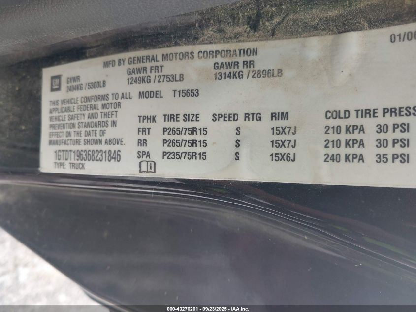 2006 GMC Canyon Sle2 VIN: 1GTDT196368231846 Lot: 43270201