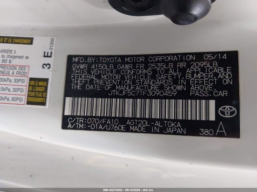 2015 Scion Tc VIN: JTKJF5C71F3090459 Lot: 43270352