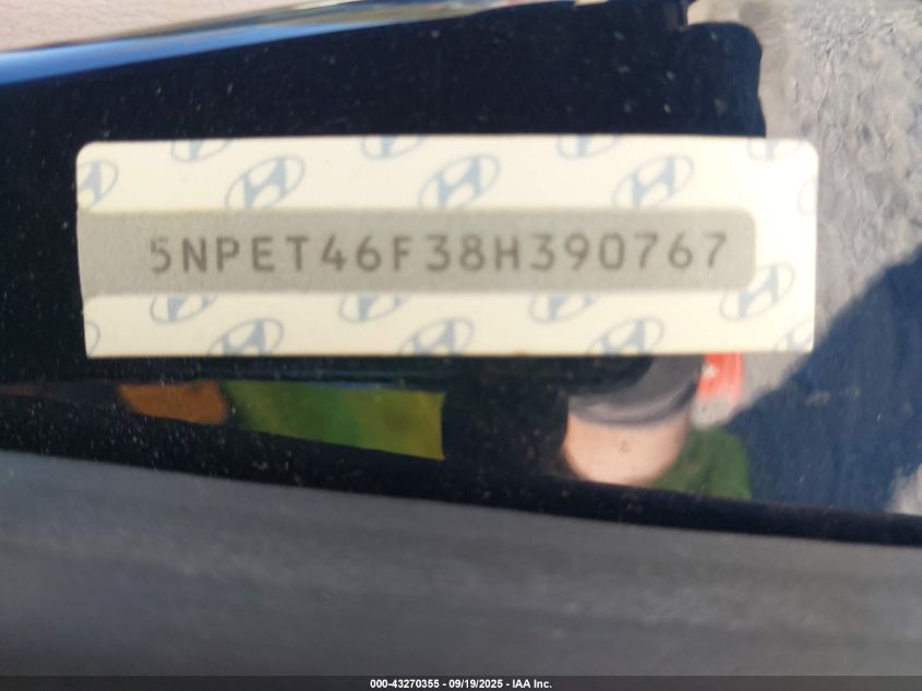 2008 Hyundai Sonata Gls V6 VIN: 5NPET46F38H390767 Lot: 43270355