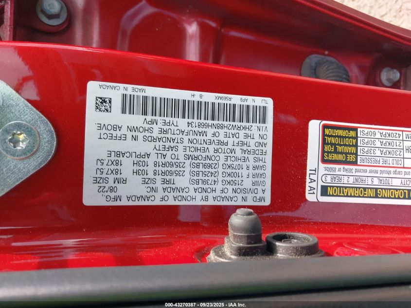 2022 Honda Cr-V Awd Ex-L VIN: 2HKRW2H88NH668134 Lot: 43270387