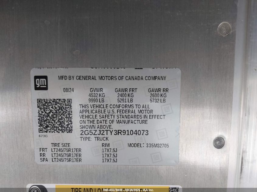 2024 Brightdrop Zevo 400 VIN: 2G5ZJ2TY3R9104073 Lot: 43270408