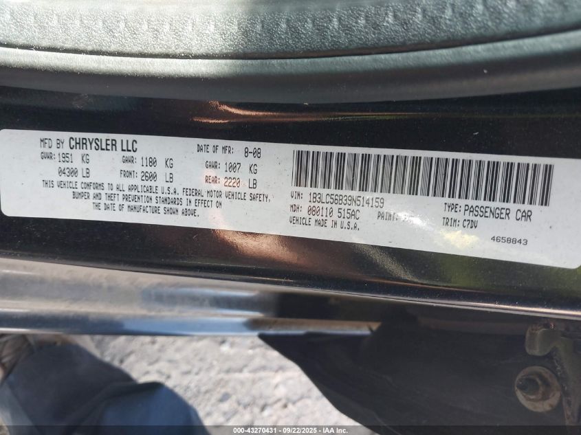 2009 Dodge Avenger R/T VIN: 1B3LC56B39N514159 Lot: 43270431