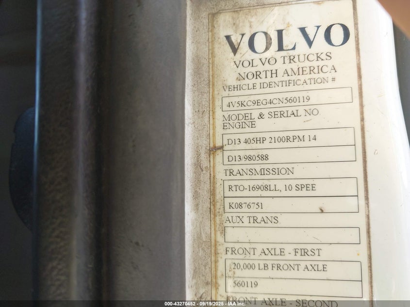 2012 Volvo Vhd VIN: 4V5KC9EG4CN560119 Lot: 43270452