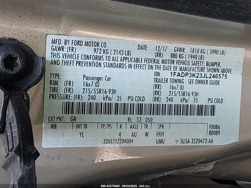 2018 FORD FOCUS SE - 1FADP3K23JL246575