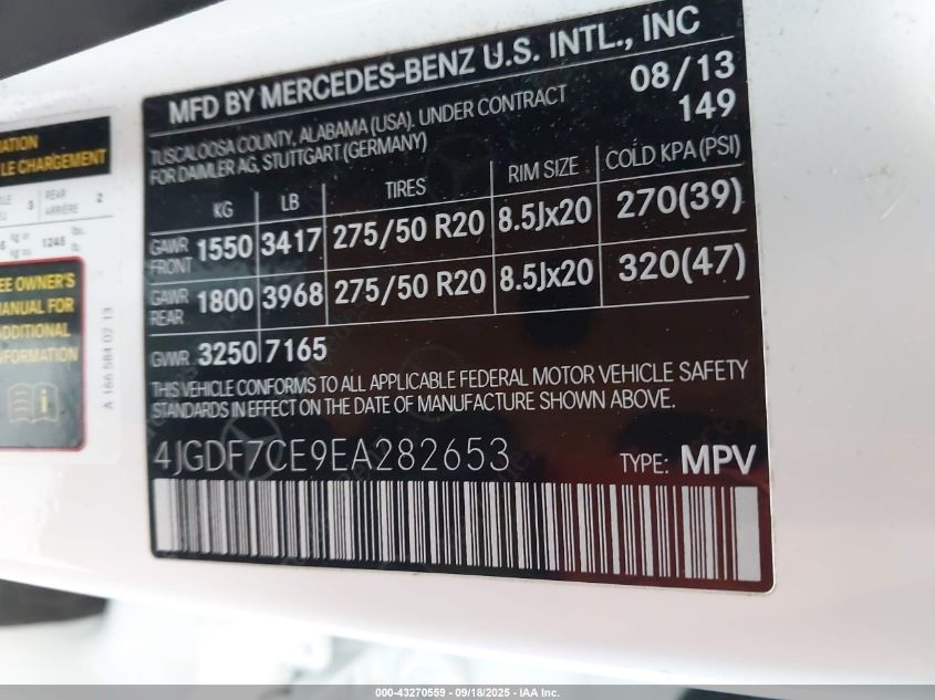 2014 Mercedes-Benz Gl 450 4Matic VIN: 4JGDF7CE9EA282653 Lot: 43270559