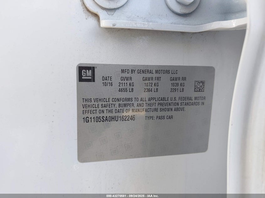 2017 CHEVROLET IMPALA 1LT - 1G1105SA0HU162246