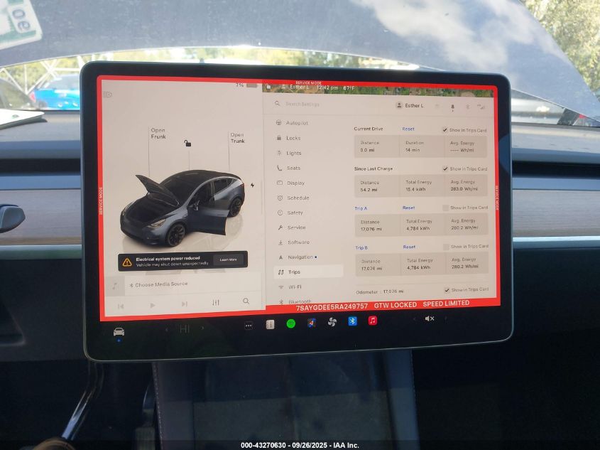 2024 Tesla Model Y Long Range Dual Motor All-Wheel Drive VIN: 7SAYGDEE5RA249757 Lot: 43270630