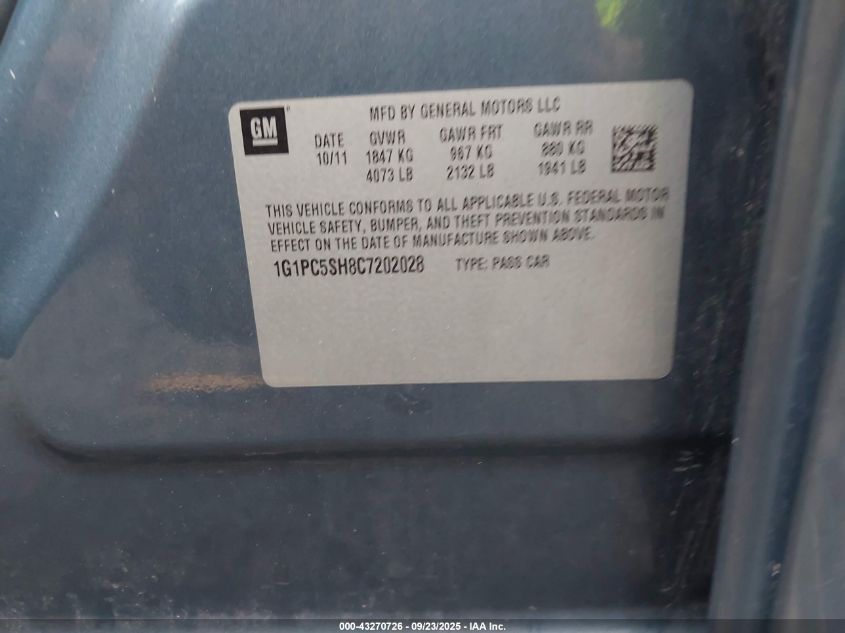 2012 Chevrolet Cruze Ls VIN: 1G1PC5SH8C7202028 Lot: 43270726