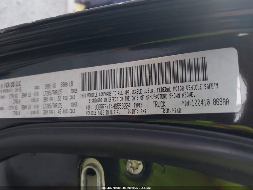 2017 Ram 1500 Rebel 4X4 5'7 Box VIN: 1C6RR7YT4HS559224 Lot: 43270730
