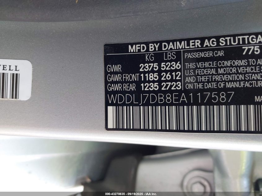 2014 Mercedes-Benz Cls 550 VIN: WDDLJ7DB8EA117587 Lot: 43270835