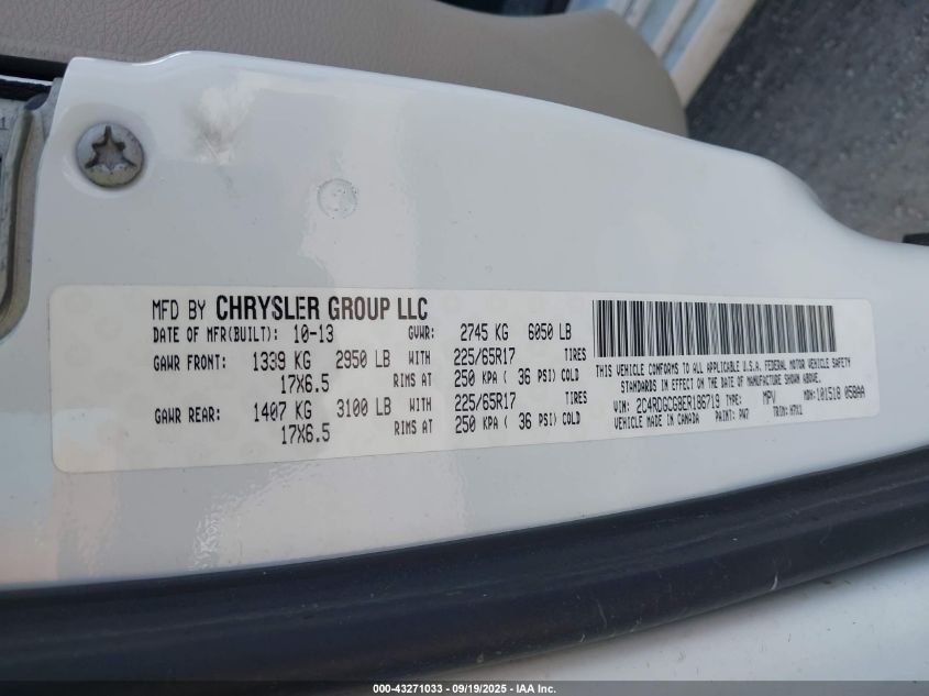 2014 Dodge Grand Caravan Sxt VIN: 2C4RDGCG8ER186719 Lot: 43271033