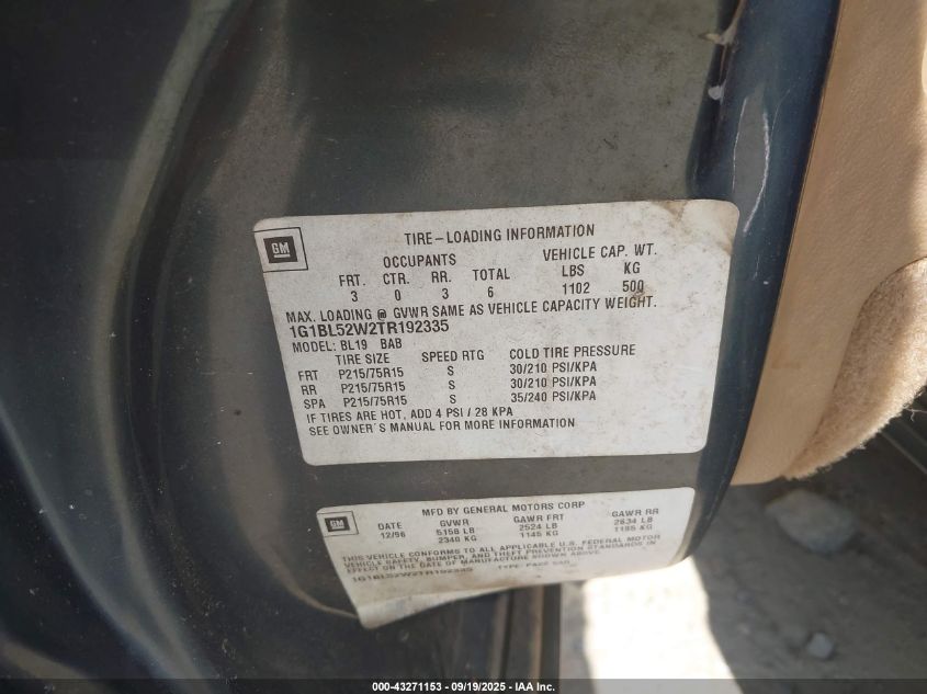 1996 Chevrolet Caprice Classic VIN: 1G1BL52W2TR192335 Lot: 43271153