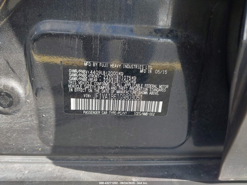 2016 SUBARU WRX - JF1VA1B61G9803051