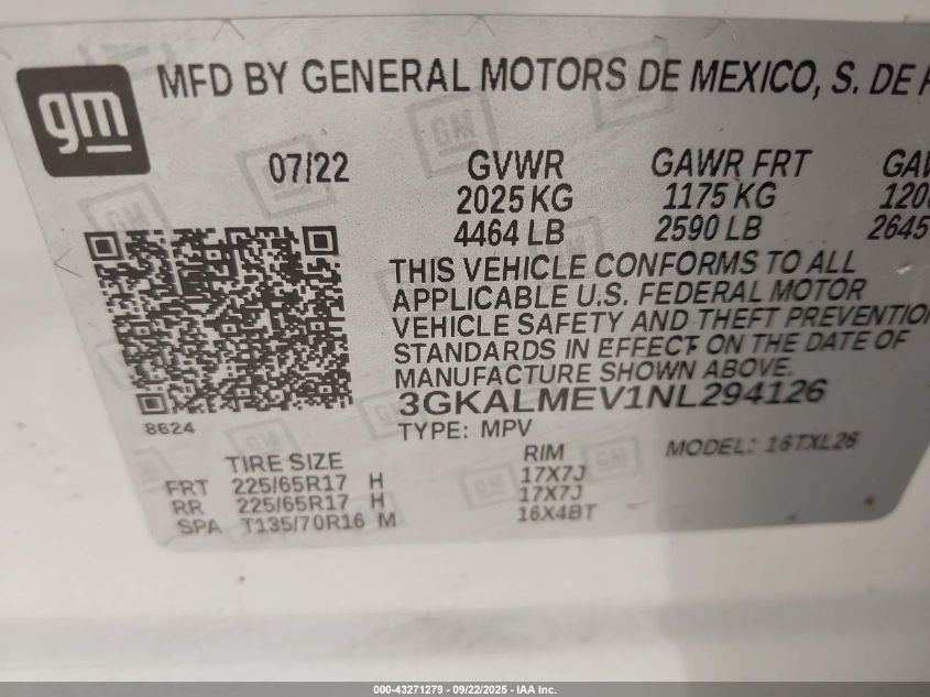 2022 GMC Terrain Fwd Sle VIN: 3GKALMEV1NL294126 Lot: 43271279