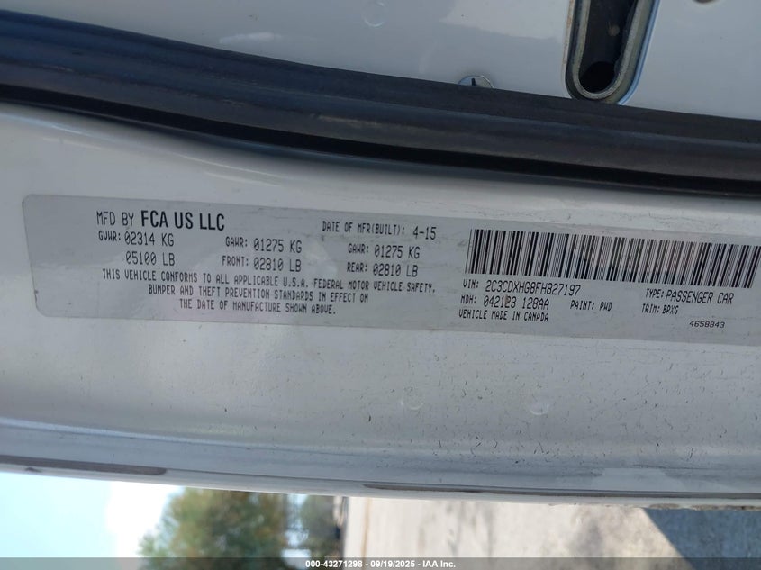 2015 DODGE CHARGER SXT 2C3CDXHG8FH827197