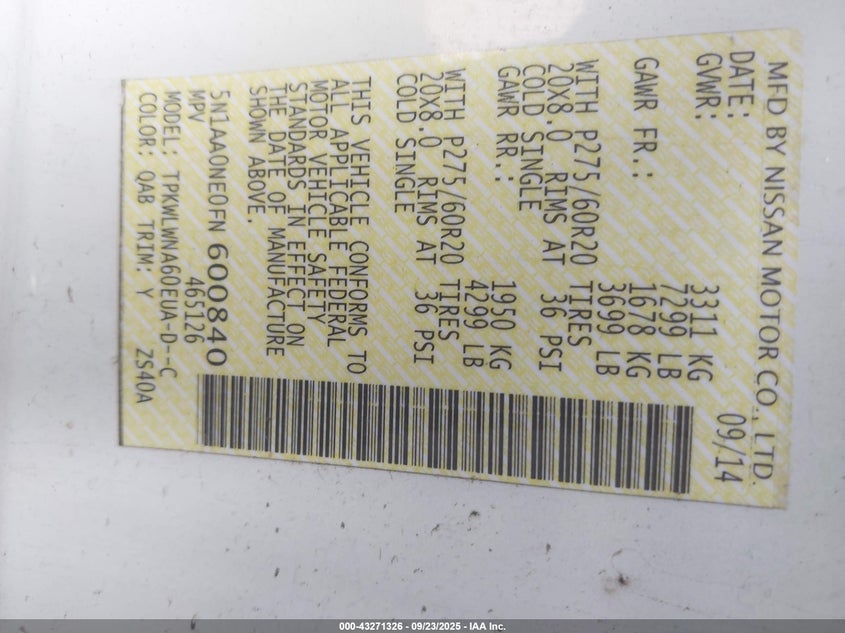 2015 NISSAN ARMADA PLATINUM - 5N1AA0NE0FN600840