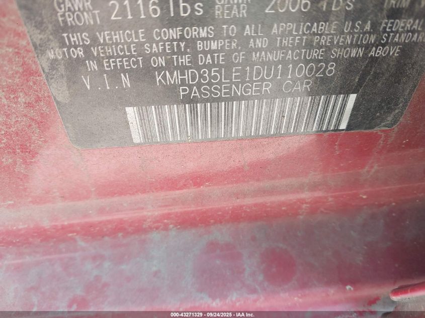 2013 Hyundai Elantra Gt VIN: KMHD35LE1DU110028 Lot: 43271329
