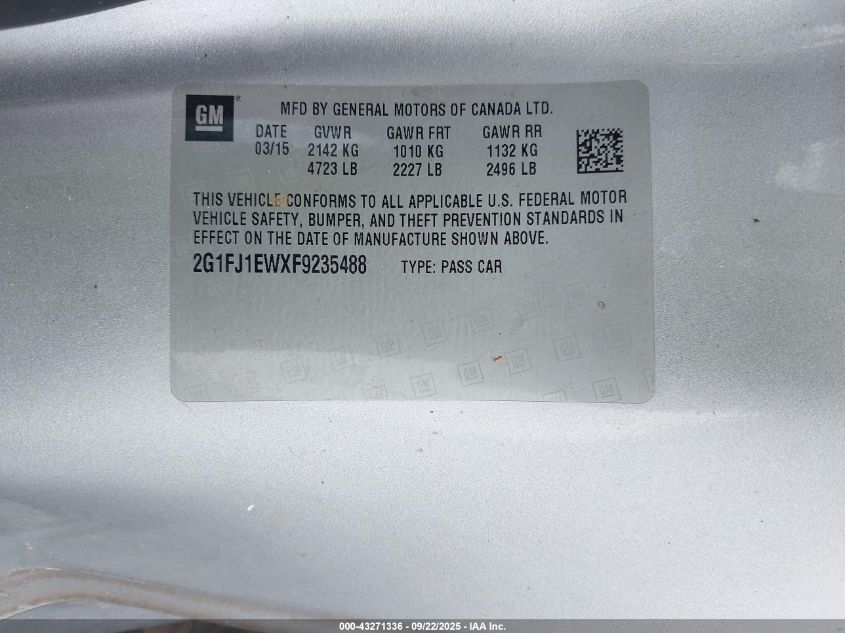 2015 Chevrolet Camaro 2Ss VIN: 2G1FJ1EWXF9235488 Lot: 43271336