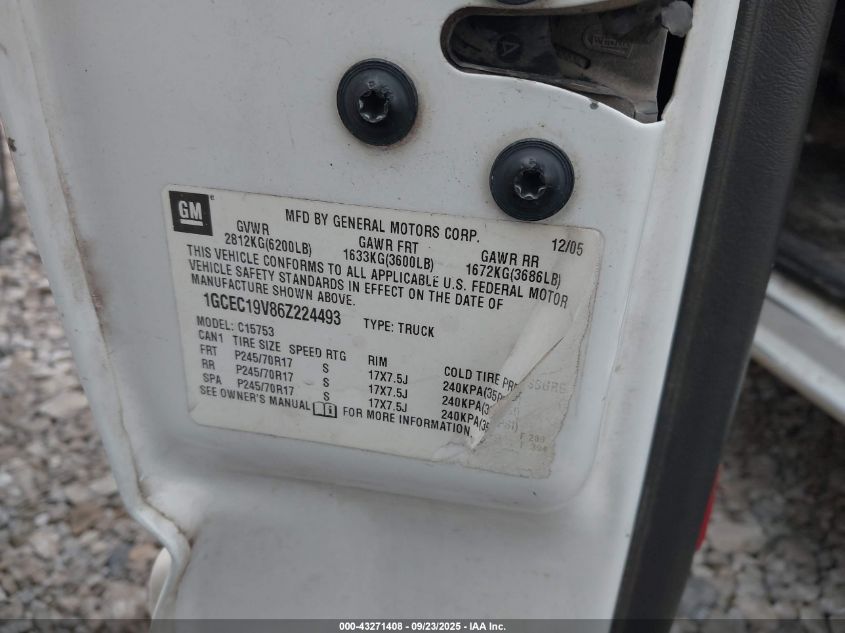 2006 Chevrolet Silverado 1500 Lt1 VIN: 1GCEC19V86Z224493 Lot: 43271408