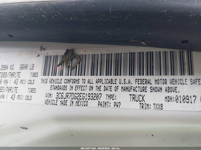 2014 RAM 1500 TRADESMAN - 3C6JR7DG2EG193207