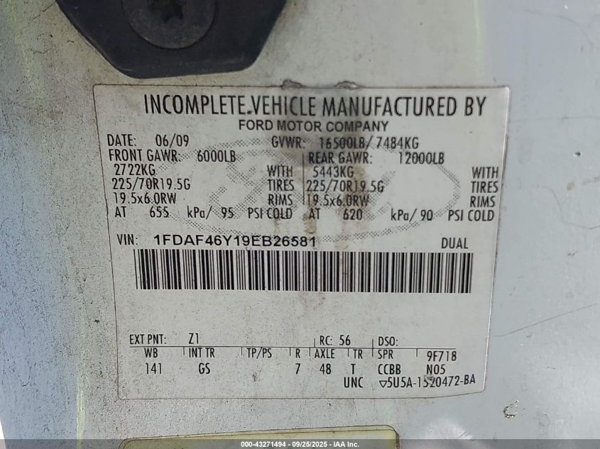 2009 Ford F-450 Chassis Xl/Xlt VIN: 1FDAF46Y19EB26581 Lot: 43271494