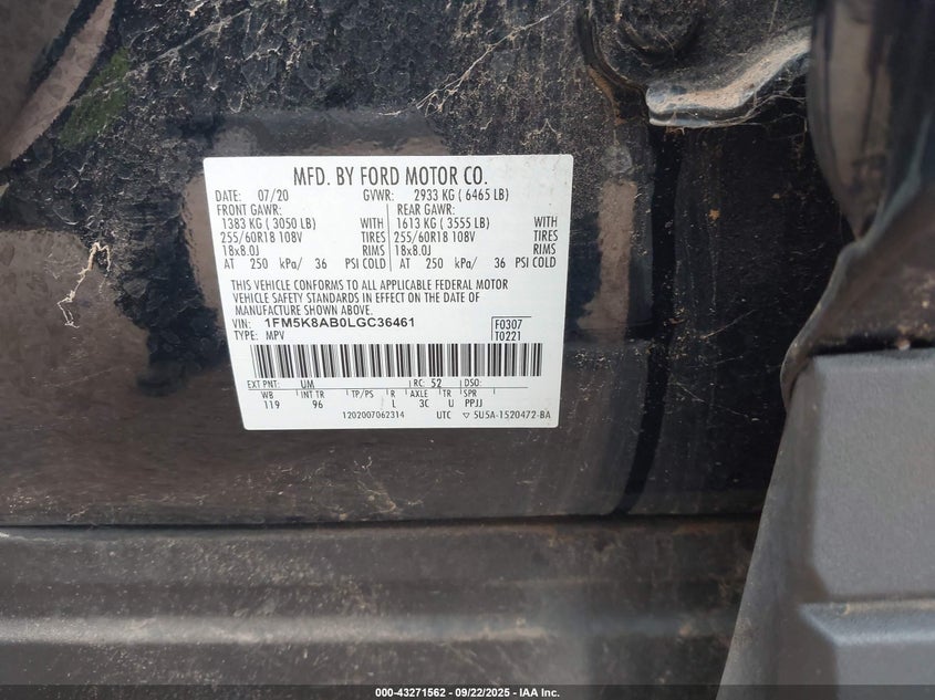 2020 FORD POLICE INTERCEPTOR - 1FM5K8AB0LGC36461