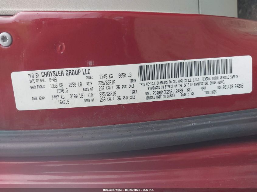 2010 Dodge Grand Caravan Se VIN: 2D4RN4DE2AR112489 Lot: 43271653