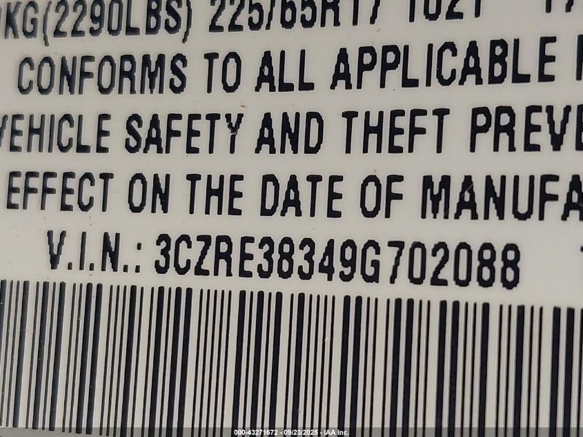 2009 Honda Cr-V Lx VIN: 3CZRE38349G702088 Lot: 43271672