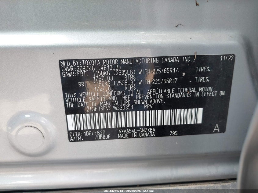 2023 TOYOTA RAV4 LE - 2T3F1RFV5PW330351