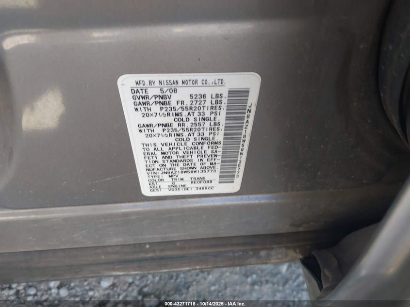 JN8AZ18W59W135773 2009 NISSAN MURANO photo no. 9
