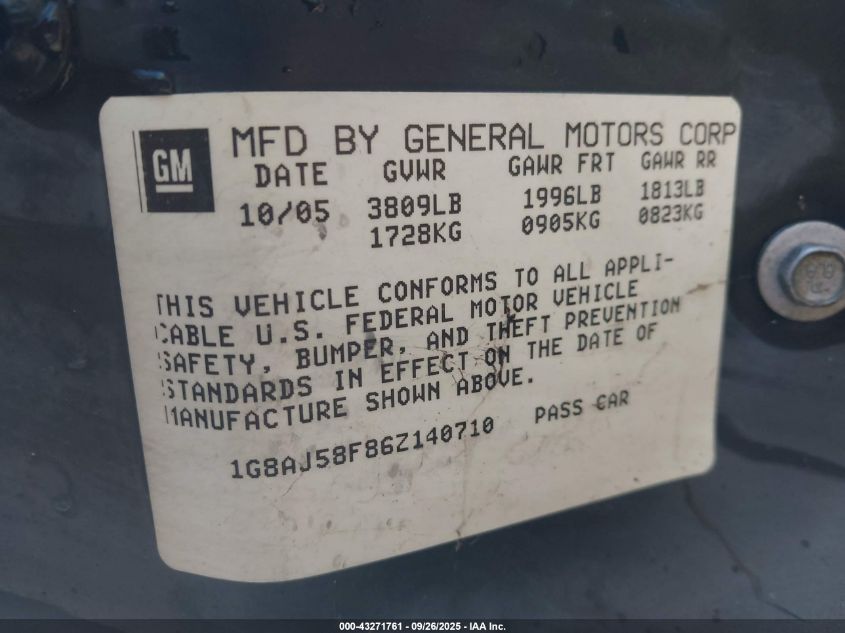 2006 Saturn Ion 2 VIN: 1G8AJ58F86Z140710 Lot: 43271761