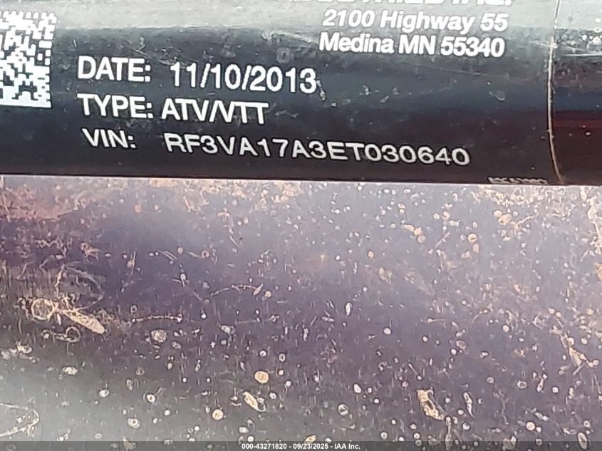 2014 Polaris Rzr 170 VIN: RF3VA17A3ET030640 Lot: 43271820