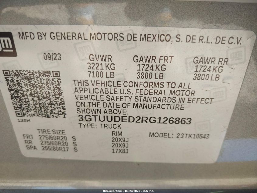 2024 GMC Sierra 1500 4Wd Short Box Slt VIN: 3GTUUDED2RG126863 Lot: 43271830