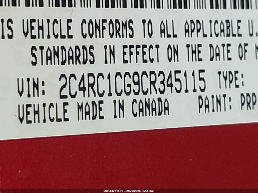 2012 Chrysler Town & Country Touring-L VIN: 2C4RC1CG9CR345115 Lot: 43271851