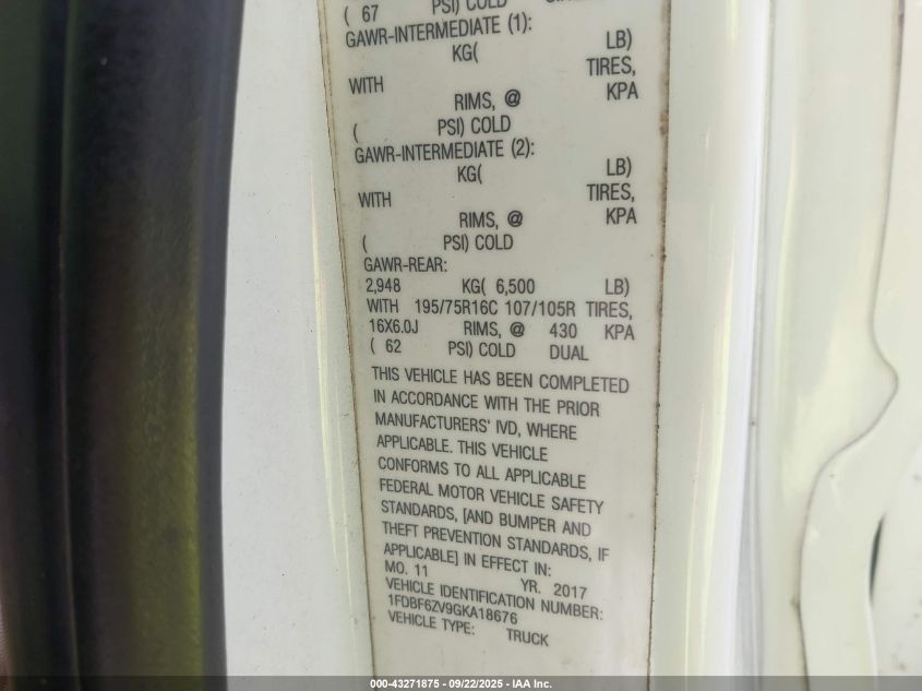 2016 Ford Transit-350 Cab VIN: 1FDBF6ZV9GKA18676 Lot: 43271875