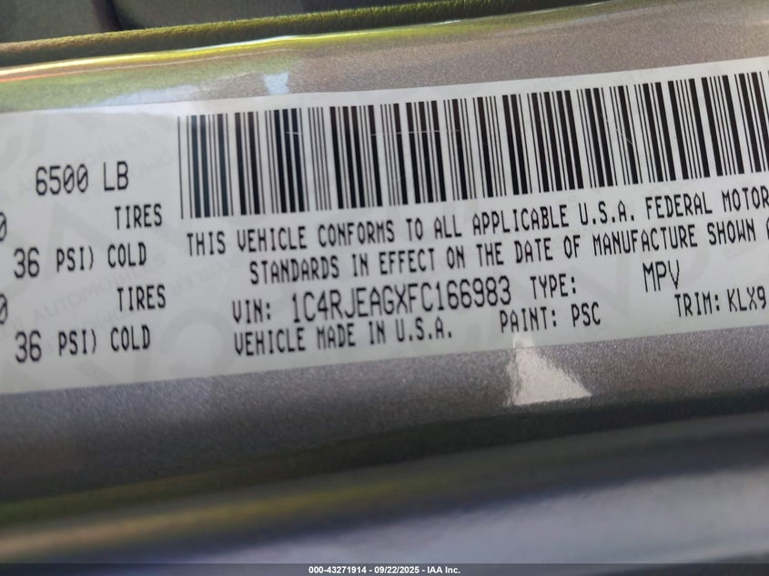 1C4RJEAGXFC166983 2015 JEEP GRAND CHEROKEE photo no. 9