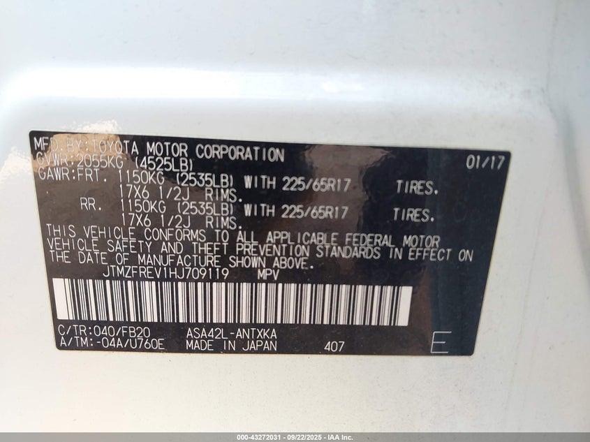 2017 TOYOTA RAV4 LE - JTMZFREV1HJ709119