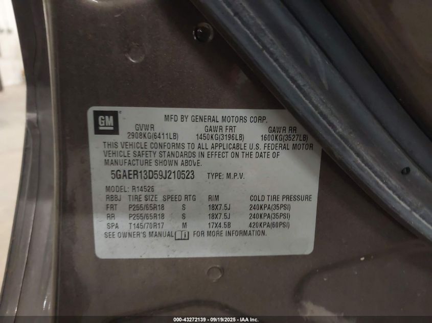 2009 Buick Enclave Cx VIN: 5GAER13D59J210523 Lot: 43272139
