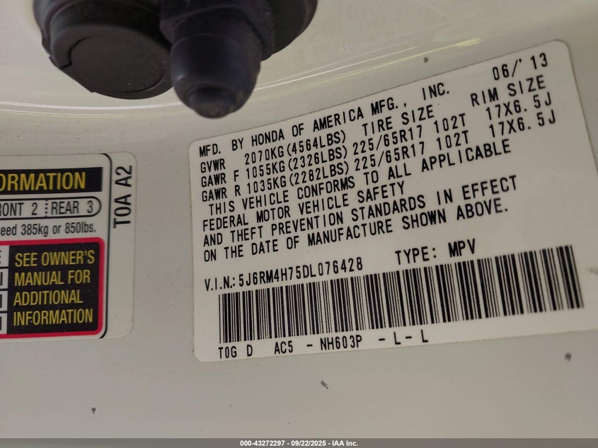 2013 HONDA CR-V EX-L - 5J6RM4H75DL076428