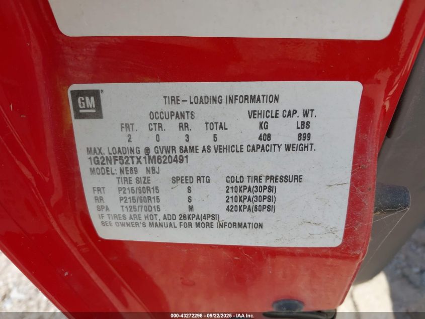 2001 Pontiac Grand Am Se1 VIN: 1G2NF52TX1M620491 Lot: 43272298