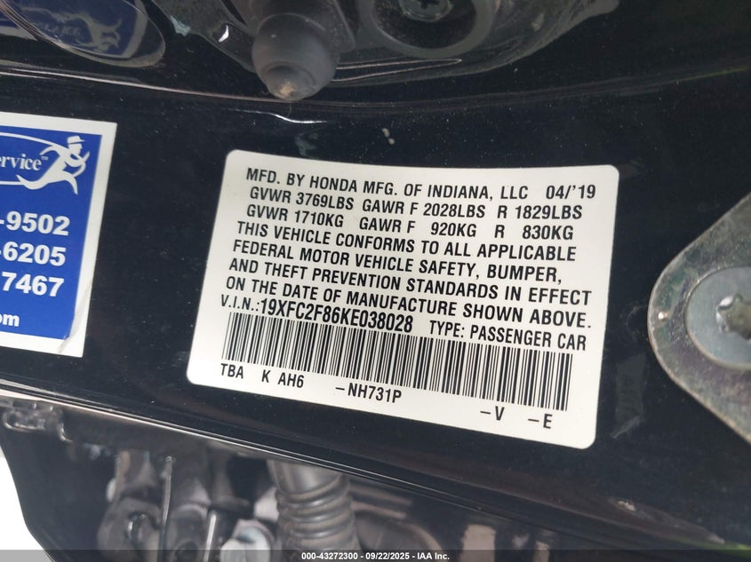 2019 HONDA CIVIC SPORT - 19XFC2F86KE038028