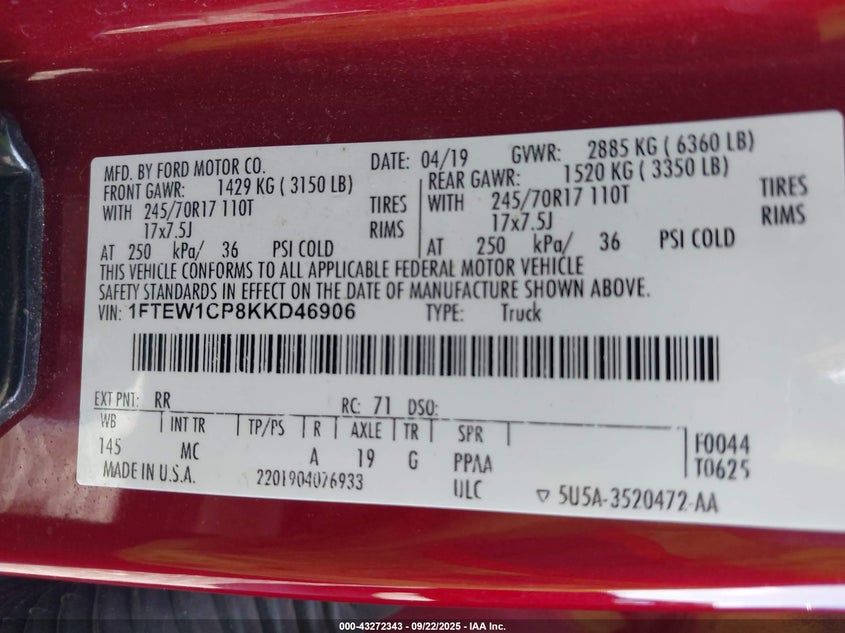 2019 FORD F-150 XLT - 1FTEW1CP8KKD46906