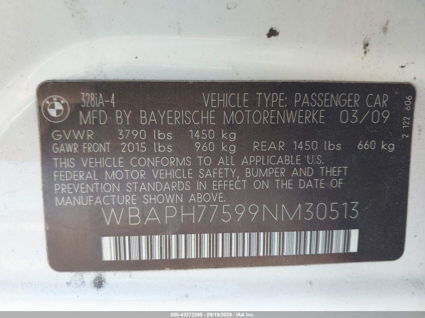 WBAPH77599NM30513 2009 BMW 3ER photo no. 9