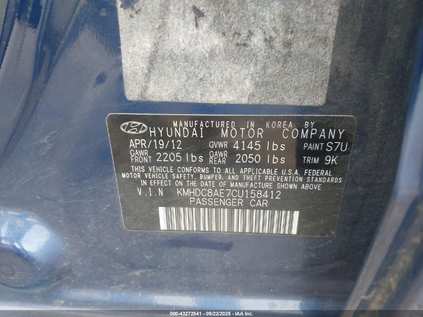 2012 Hyundai Elantra Touring Gls VIN: KMHDC8AE7CU158412 Lot: 43272541