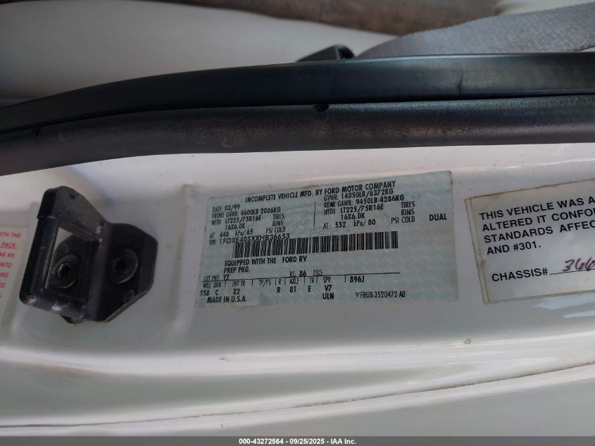 1999 Ford Econoline E450 Super Duty Cutwy Rv VIN: 1FDXE40SXXHB36653 Lot: 43272564