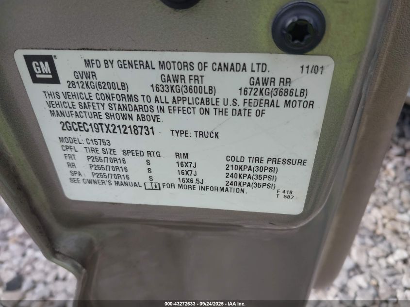 2002 Chevrolet Silverado 1500 Ls VIN: 2GCEC19TX21218731 Lot: 43272633