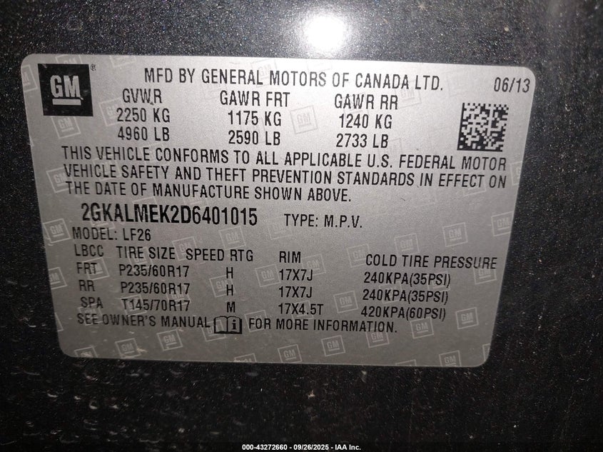2013 GMC TERRAIN SLE-1 - 2GKALMEK2D6401015