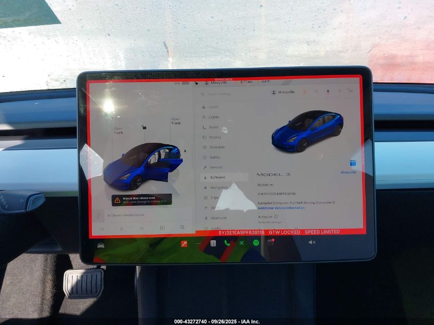 2023 Tesla Model 3 Rear-Wheel Drive VIN: 5YJ3E1EA9PF638118 Lot: 43272740