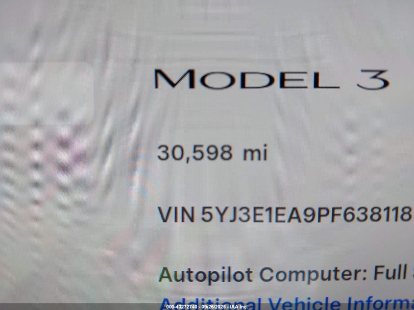 2023 Tesla Model 3 Rear-Wheel Drive VIN: 5YJ3E1EA9PF638118 Lot: 43272740